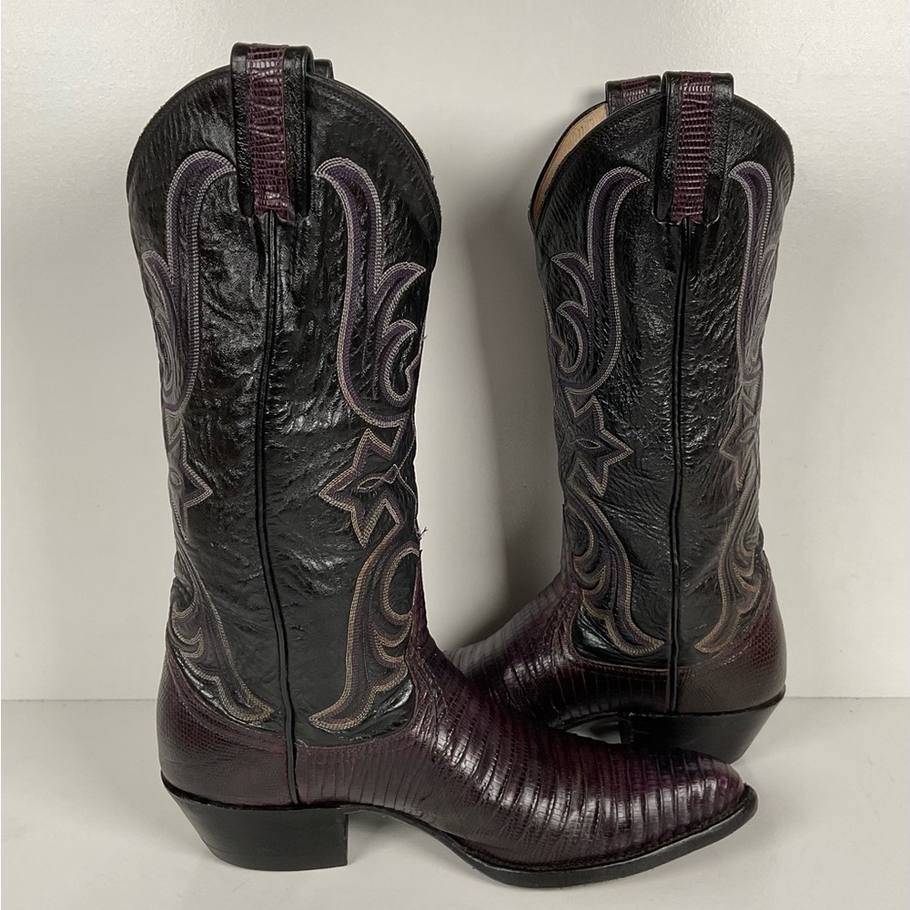 Vintage Larry Mahan Teju Lizard Cowgirl Boots | Purple | Women’s 7.5 B - Picture 14 of 16